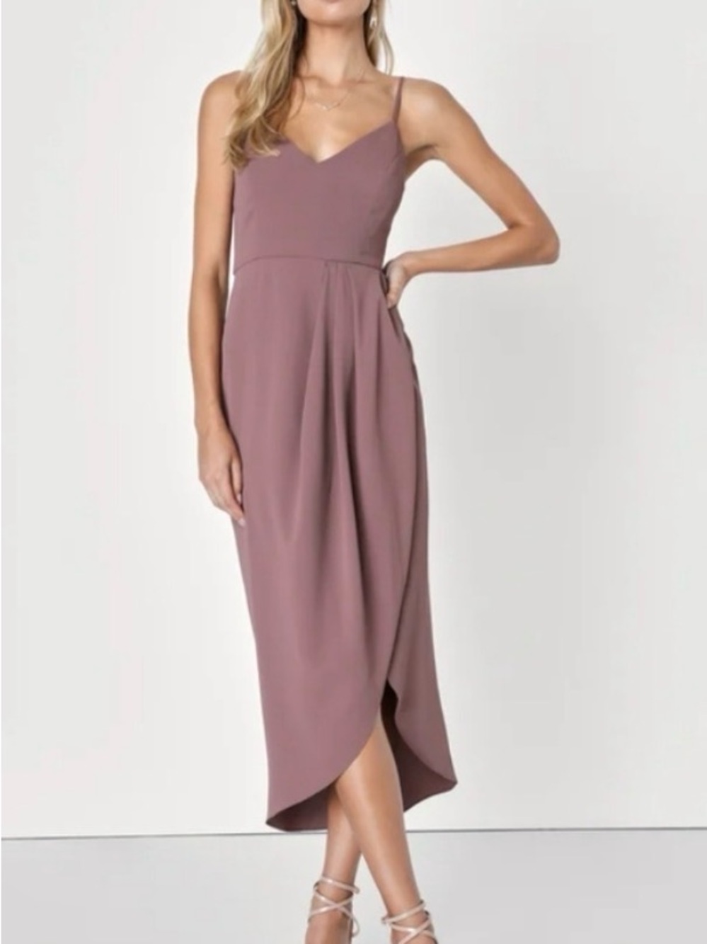 Lulu's Mauve Spaghetti-Strap Midi Dress